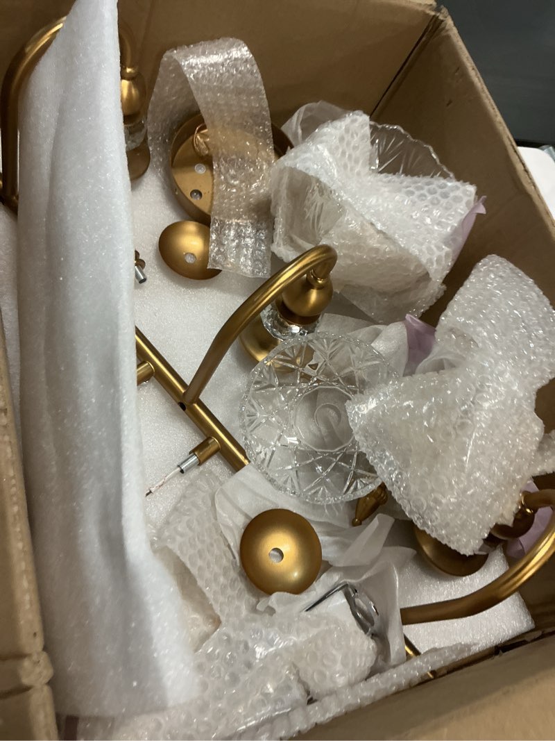 Condition photo showing As Is for Piepooye Vintage Bathroom Light Fixtures Gold Vanity Light with Glass Globe LampShade 4 Lights Brushed Brass G9 Bulb Wall Sconce Antique Indoor Vanity Light Over Mirror for Kitchen Bedroom Living Room Gold 4 light