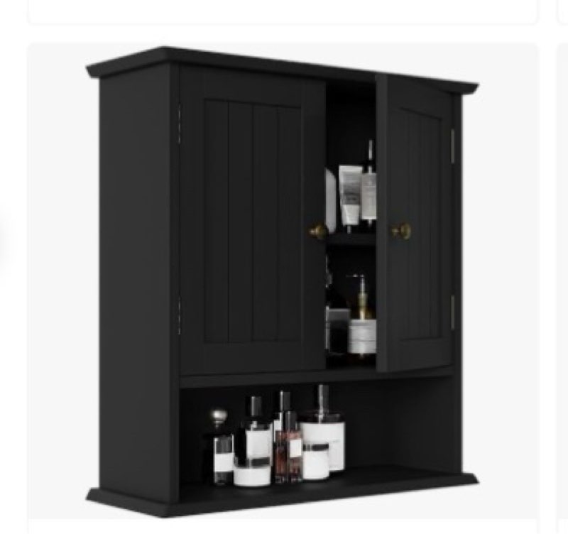 VANIRROR Black Bathroom Wall Cabinet 23x29 inch Wooden Bathroom Medicine Cabinet with 2 Doors and Adjustable Shelf, Wall Mounted Cabinet Over Toilet Storage Cabinet | 2 Doors, Adjustable Shelf, Wall Mounted, Over Toilet Storage Similar to the photo