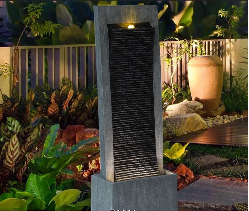 Outdoor Cascading Freestanding Flowing Fountain, 49.2" H Indoor Waterfall Fountains with Pump LED Lights Cobbles