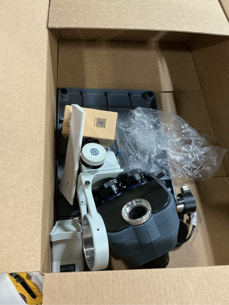 Condition photo showing As Is for kaisi professional stereo microscope,trinocular microscope for soldering,7x-50x magnification and wf10x23 wide field eyepieces,lab trinocular stereo zoom microscope for electronics repair tx soldering microscope