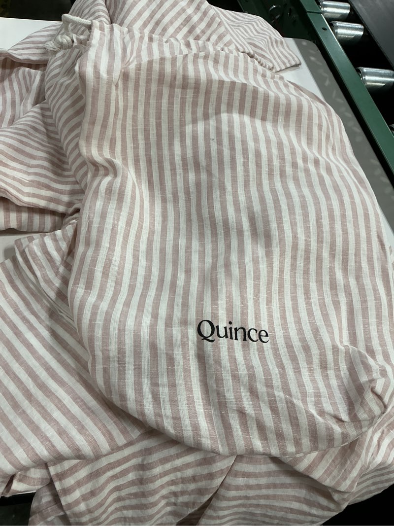 Condition photo showing As Is for (twin, color natural/white stripe)european linen chambray sheet set(quince)