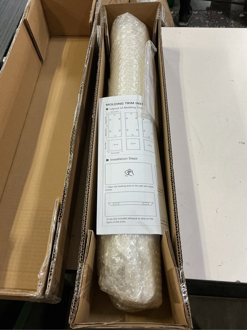 Condition photo showing Good Condition for 3 Sets Peel and Stick Wall Molding Kit, Premade Wainscoting Panels for Interior Wall Moulding Decor, Ready to Assemble Wainscoting Accent Panel (54 x 24In, 24 x 24In)