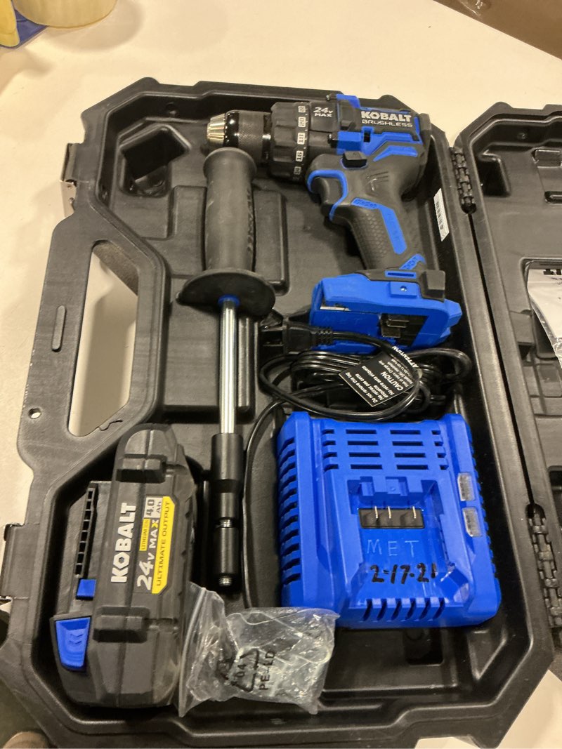 Condition photo showing As Is for Kobalt 1518740 Cordless 1/2" Hammer Drill Kit 24V 2.0 Ah