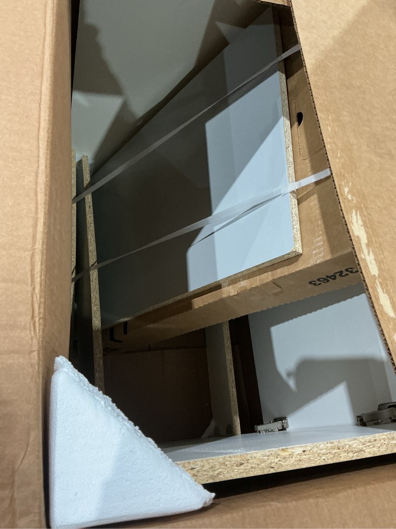 Condition photo showing As Is for project source 30-in gray single sink bathroom vanity with white cultured marble top