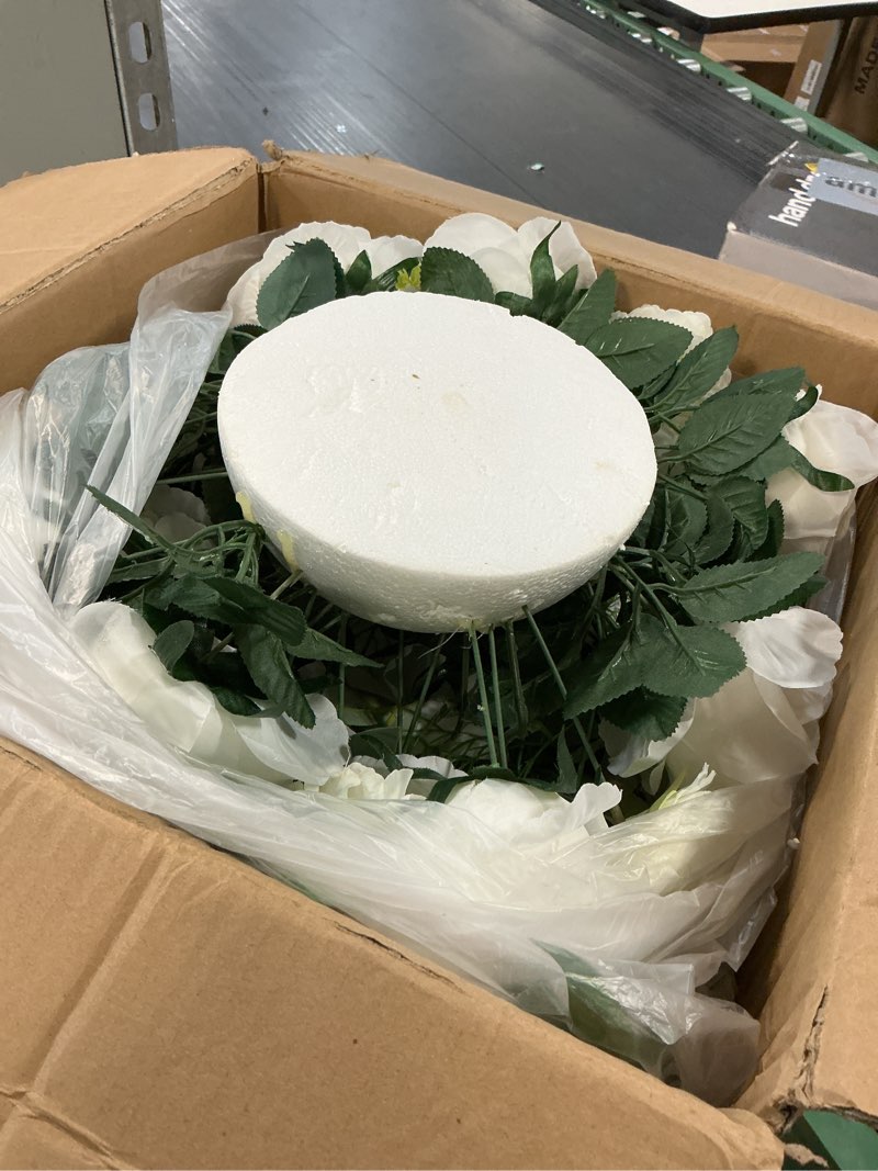 Condition photo showing As Is for NUPTIO Flower Balls for Wedding Centerpieces - 2 Pcs 16 inch Diameter Fake Flower Ball Arrangement Bouquet Party Centerpieces for Tables - White Rose Bouquet Centerpiece Flowers for Wedding Table 17.7" Diam - 2 PCS White