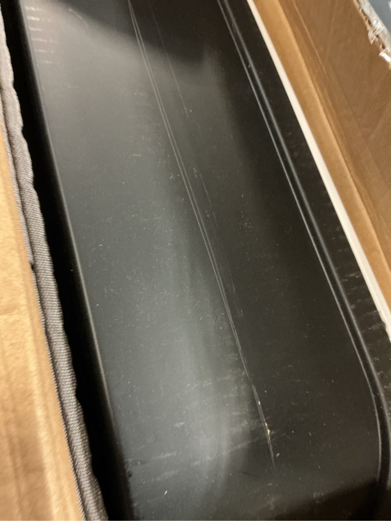 Condition photo showing As Is for rizzari stainless steel litter box: large dual-entry enclosed leakproof design - odor-free non-stick cleaning - teflon coating & pull-out sifting tray for multi-cat homes - use in living room x-large black