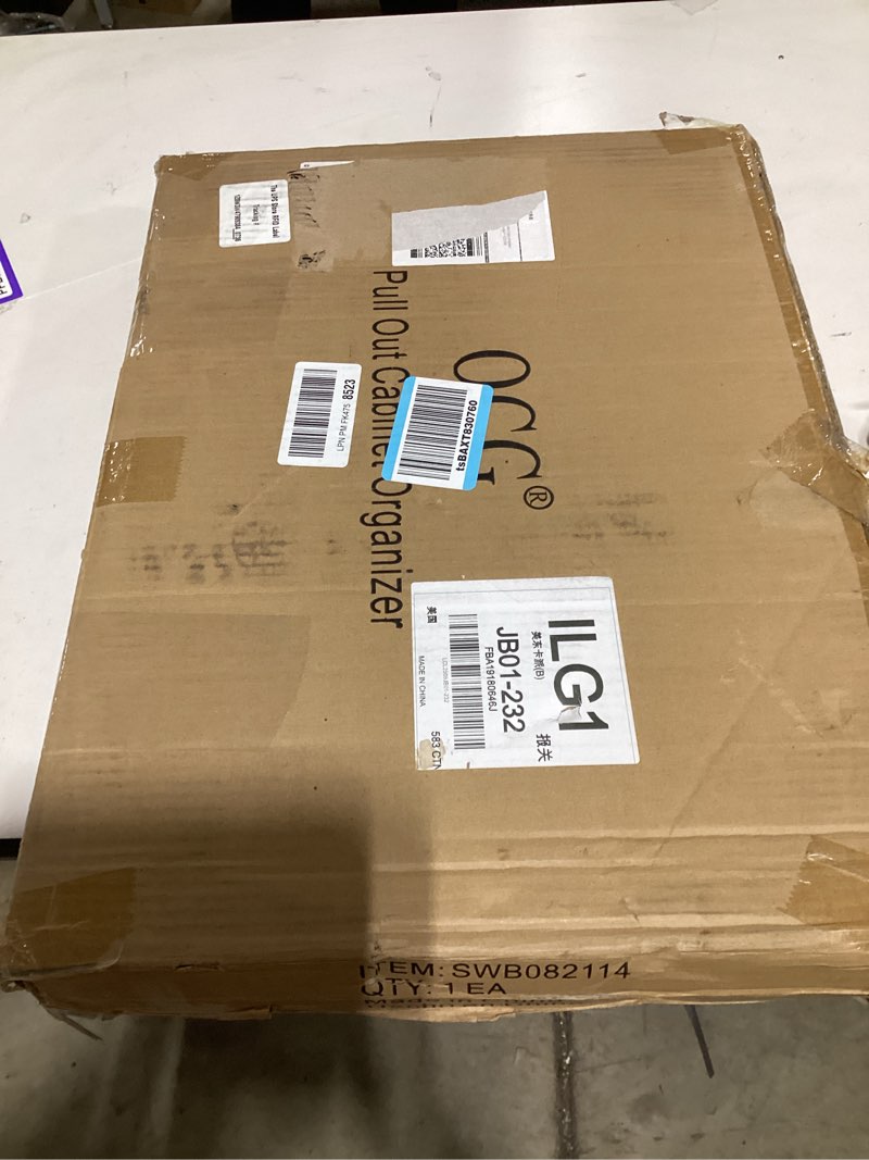 Condition photo showing As Is for OCG Pull Out Drawers For Cabinets 14"W x 21"D, 2 Tier Heavy-Duty Slide out Wood Drawer Shelf, Pull Out Drawer for Cabinets, Base Cabinet Organization ?for Kitchen, Pantry, Bathroom 14W21D