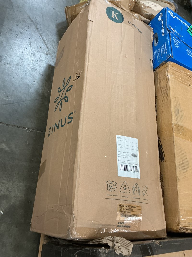 Condition photo showing New/Like New for zinus 12 inch king cooling essential memory foam mattress [newversion], fiberglass free, medium feel, breathable cooling layers, certified safe materials white king 12" cooling (new box)