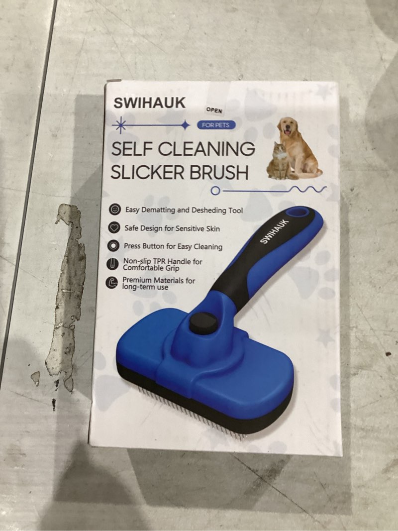 Condition photo showing New/Like New for swihauk self cleaning slicker brush - skin friendly deshedding grooming tool for dogs & cats, suitable for shedding & haired pets, with pet supplies accessories, blue