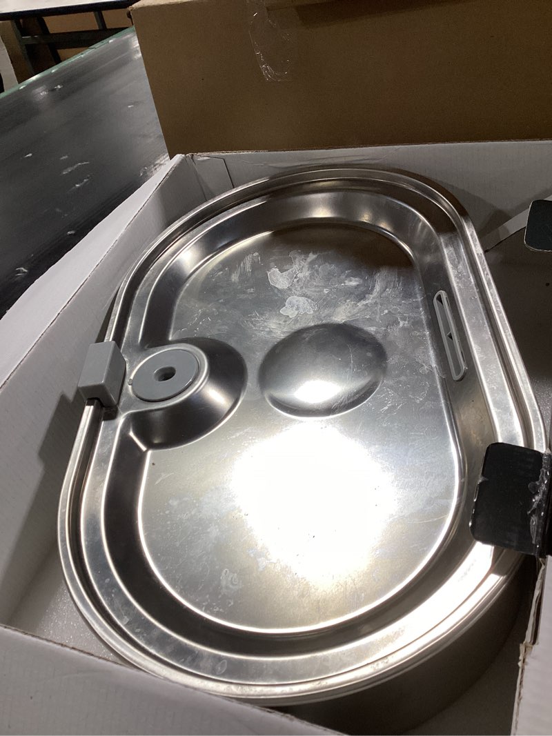 Condition photo showing As Is for 3.4Gal Dog Water Fountain for Large Dogs, 13L Stainless Steel Large Pet Fountain with Deeper & Wider Drinking Area, Automatic Dog Water Bowl Dispenser with Water Window & LED, Super Quiet Silver 3.4 Gal Fountain