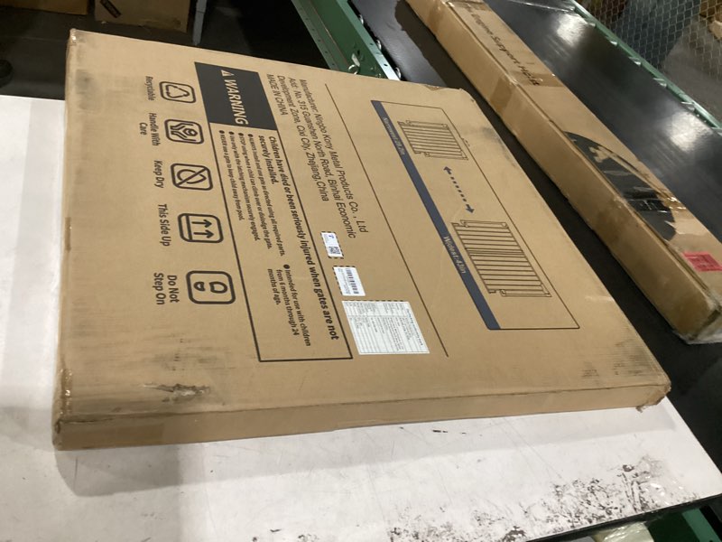 Condition photo showing New/Like New for cumbor 29.2–43" baby gate for stairs, wall-mounted (drill required), expandable no bottom bar dog gate, auto close extra wide walk thru, pet & toddler proof gate, top & bottom of stairways (brown) brown 29.2-43"w x 28"h | hardware mount