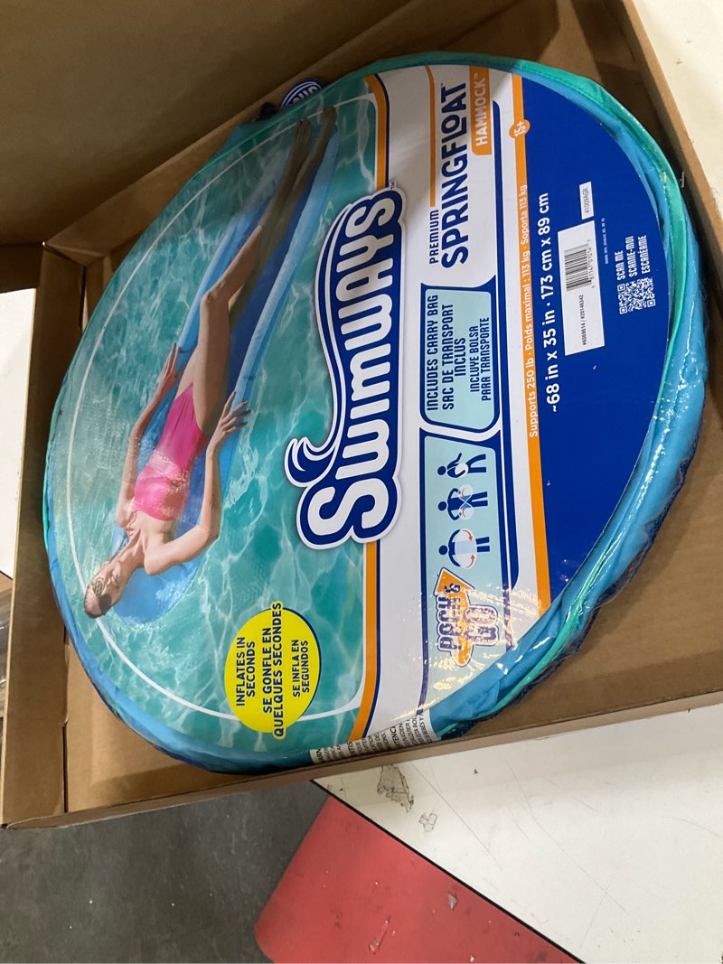 Condition photo showing Good Condition for swimways spring float premium hammock pool lounger, inflatable pool floats adult with fast inflation for ages 15 & up, sky blue