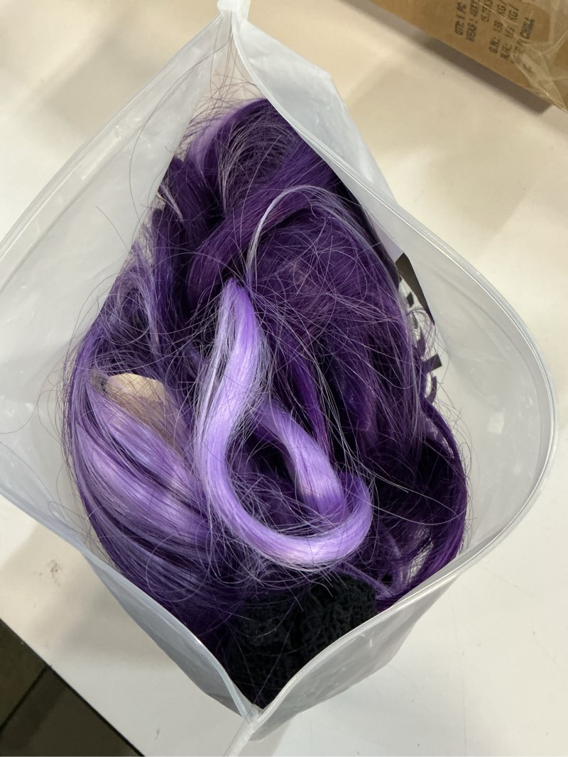 Condition photo showing Good Condition for Dark Purple Wavy Long Wigs for Women Natural Curly Middle Part with Light Purple Highlight Hair Heat Resistant Synthetic Wig for Halloween Cosplay Use
