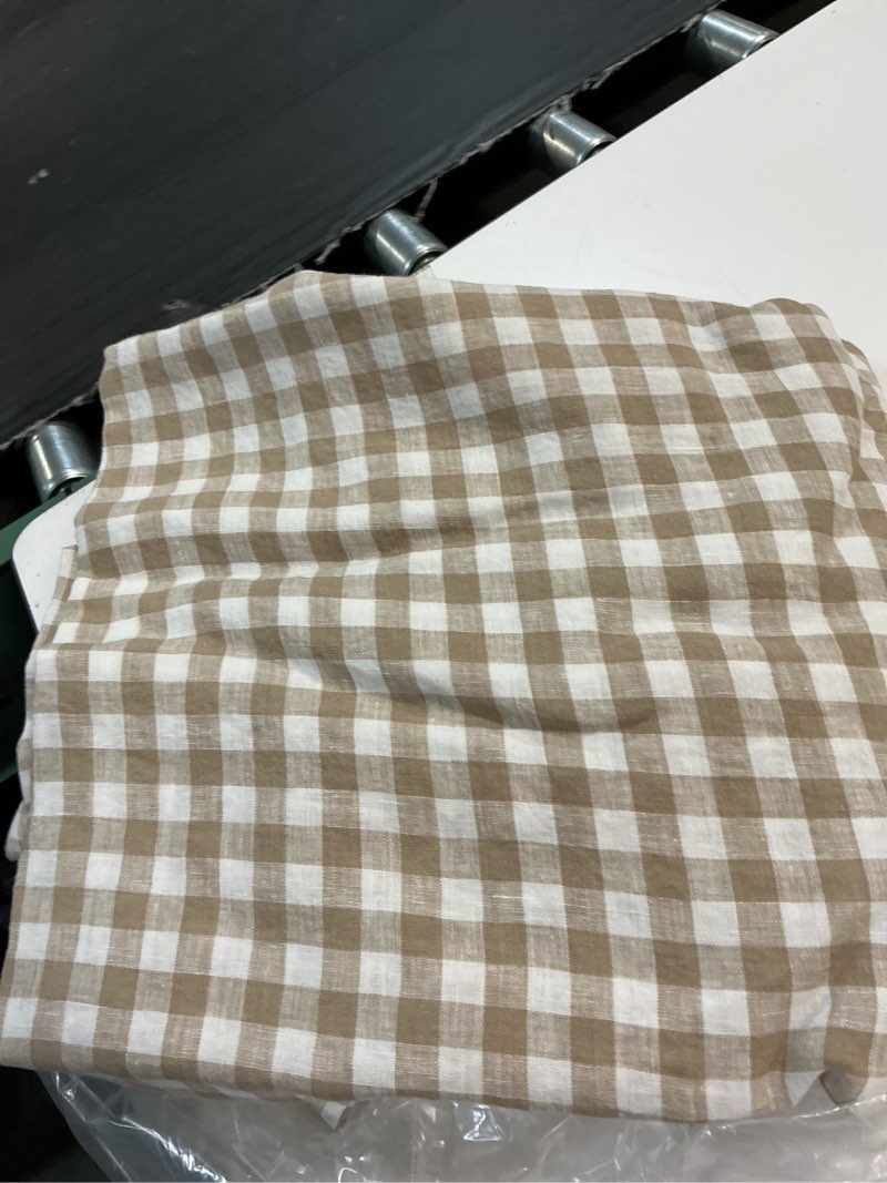 Condition photo showing As Is for quince organic crisp percale gingham deluxe bedding bundle cafe set 2 twin