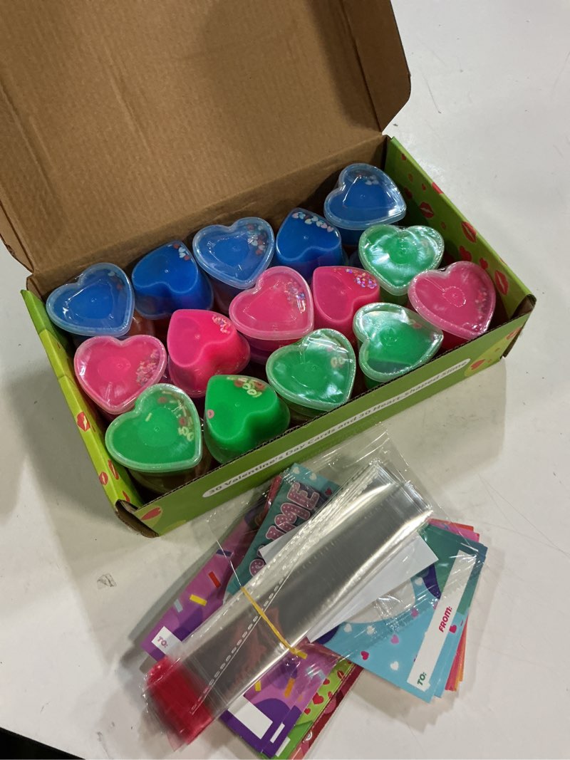 Condition photo showing New/Like New for ochido valentines day cards for kids- 30 set of heart shape slime with valentines greeting cards - valentine exchange gifts for kids ,school event /classroom prizes,valentine's party favors