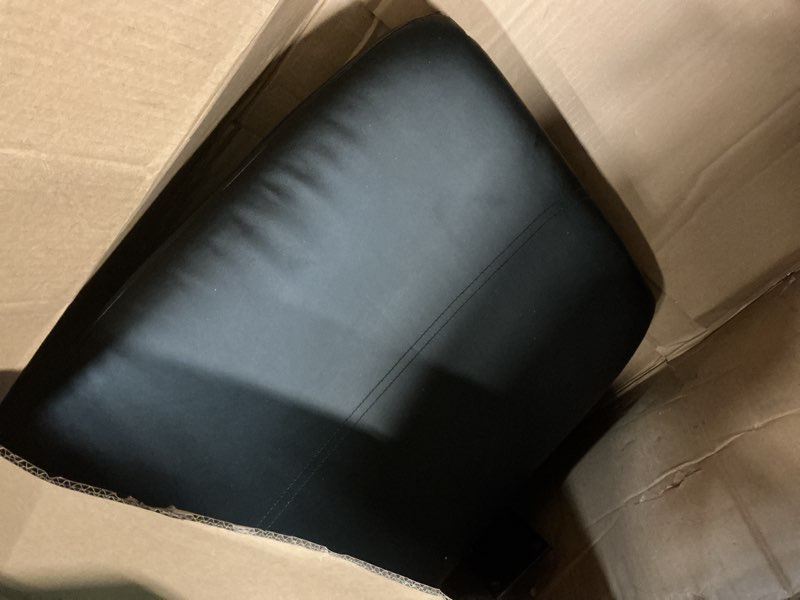 Condition photo showing As Is for orange factory criss cross chair with wheels comfy wide vanity desk chair dual base leather armless adjustable swivel for home computer task (black pu, faux leather) pu black
