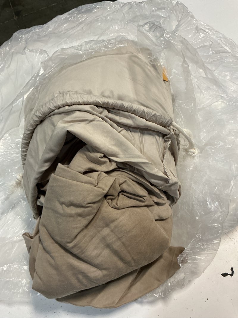 Condition photo showing As Is for quince bamboo fitted sheet set, king, sand