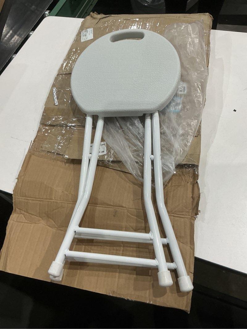 Condition photo showing Good Condition for folding stool chair with handle, portable heavy duty round foldable stool, non-slip feet, 600lbs capacity, 18 inch foldable stool for dorm, kitchen, vanity, church and outdoor use