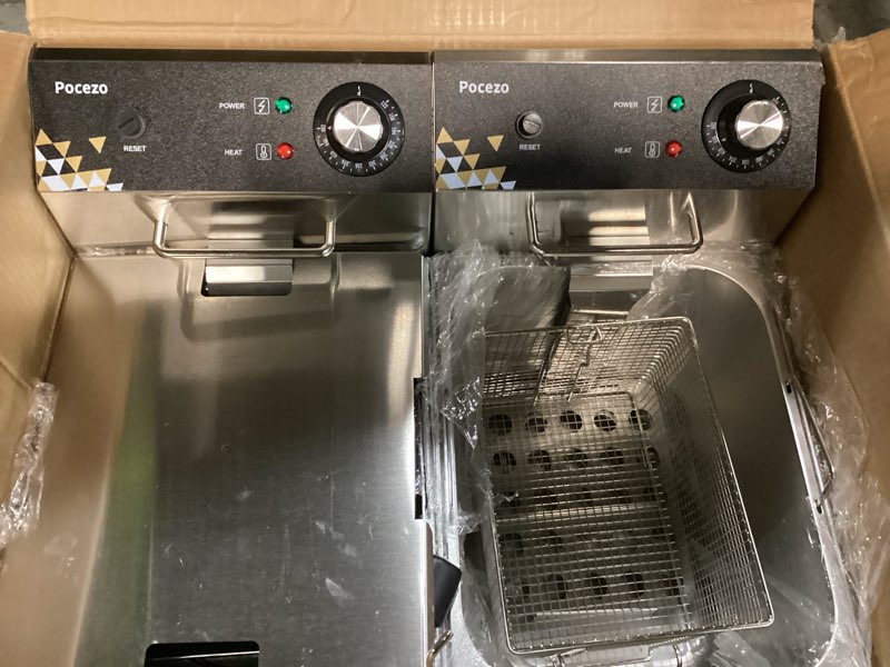 Condition photo showing Good Condition for deep fryer with basket, 3400w 14qt oil tank/ 6.7qt basket x 2, 0.6mm thickened stainless steel countertop electric fryer for home and commercial use, oil fryer with double overheat protection 16l