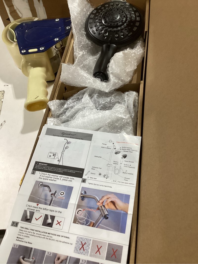 Condition photo showing Good Condition for handheld showerhead & rain shower combo for easy reach, 27.5" drill-free stainless steel slide bar, 5”of 5-setting handheld shower and showerhead, with 5ft hose - black