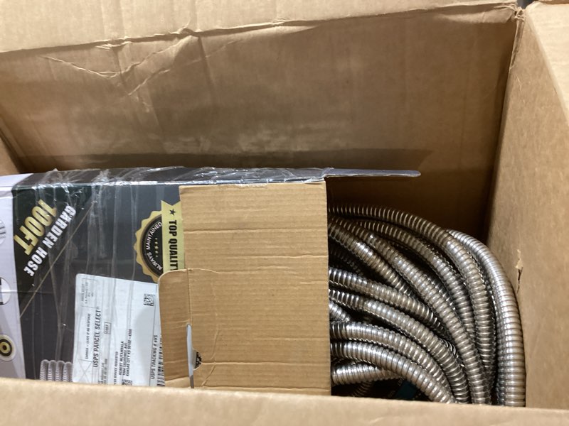 Condition photo showing Good Condition for lefree 100ft metal garden hose - heavy duty 304 stainless steel flexible water hose, no kinks & leak-proof with upgraded handle, 10-function spray nozzle & 4 spare gaskets for yard, rv, pet bath 100ft silver
