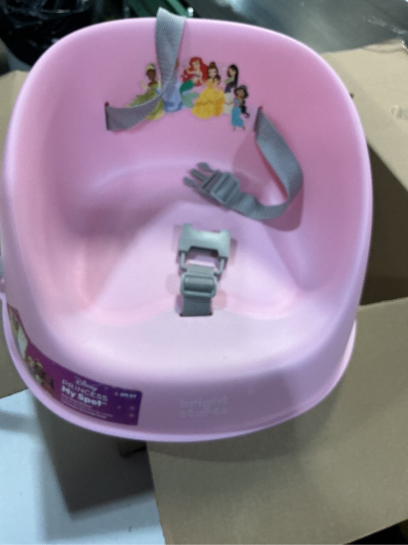 Condition photo showing Good Condition for Bright Starts Disney Princess My Spot Easy-Clean Baby Booster Feeding Chair, 3-Point Harness, Washable Removable Straps, Pink