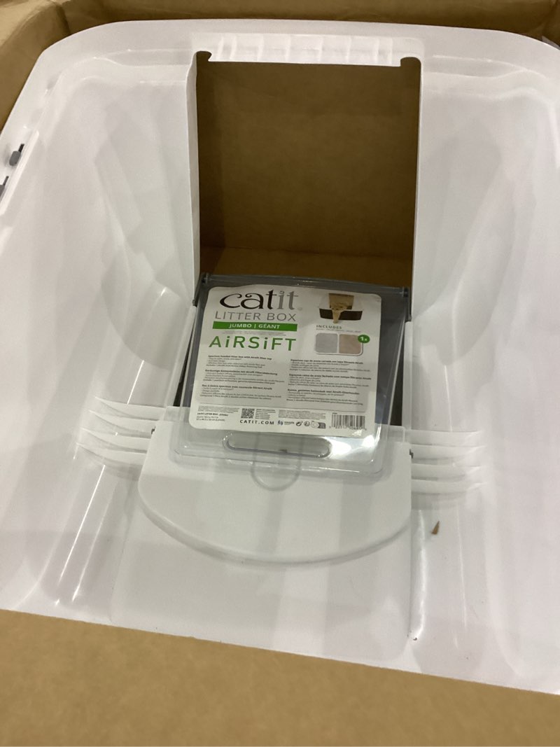 Catit Airsift Jumbo Hooded Litter Pan, Warm Gray/White - Privacy and Easy Access for Cleaning - Idea