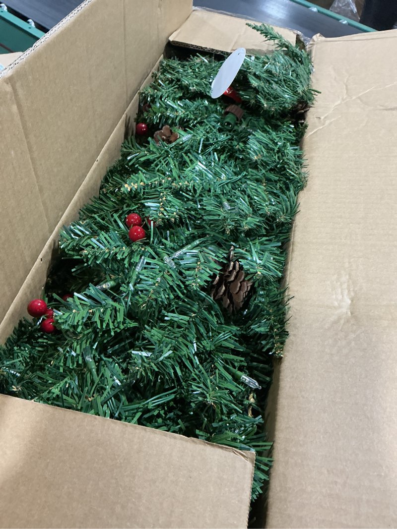 Condition photo showing As Is for 6.5FT Pre-lit Pencil Christmas Tree with Remote Control, 250 Warm White Multi-Color Lights, Hinged Slim Skinny Spruce for Home, Office, Holiday Party Decoration Dual Color LED, Pinecones Red Berries Green Red Berries 6ft 6in