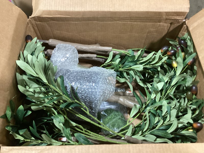 Condition photo showing Good Condition for Olive Trees Artificial Indoor, 6FT Tall Faux Olive Tree with Lights Moss and Planter, Artificial Plants Indoor with Natural Wood Trunk and Lifelike Fruits, Fake Tree for Home Office Living Room Decor