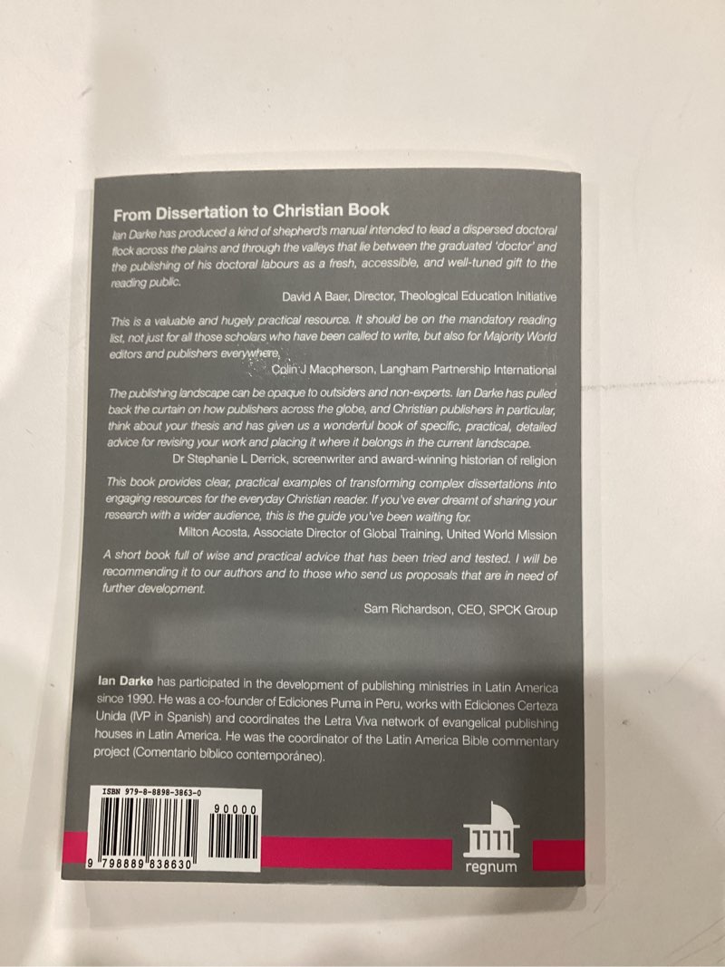 Condition photo showing As Is for From Dissertation to Christian Book: A Guide on Using a Thesis to Produce a Readable Publication