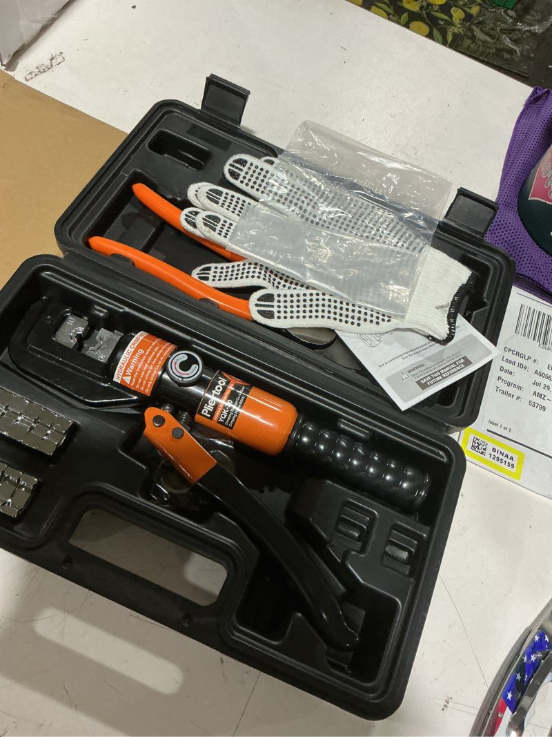 Condition photo showing Good Condition for 10 ton hydraulic battery cable crimper tools | hydraulic crimper tool with dual blade weir cutter spring loaded handle 9 dies 12-2/0 awg 1/8 stainless steel railing yyq01cs12us