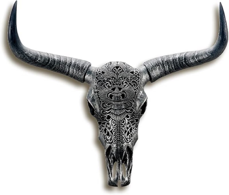 Cow Skull Wall Decor 27 * 26 * 10inch Hand-Carved Authentic Taxidermy Cow Skull/Longhorn Wall Decor with Carved Details, Longhorn Skull Wall Decor Animal Wall Sculpture(Black)