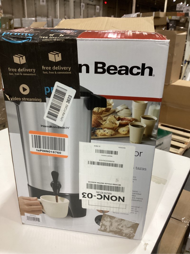 Condition photo showing As Is for Hamilton Beach 45 Cup Coffee Urn and Hot Beverage Dispenser, Silver Single-Spout
