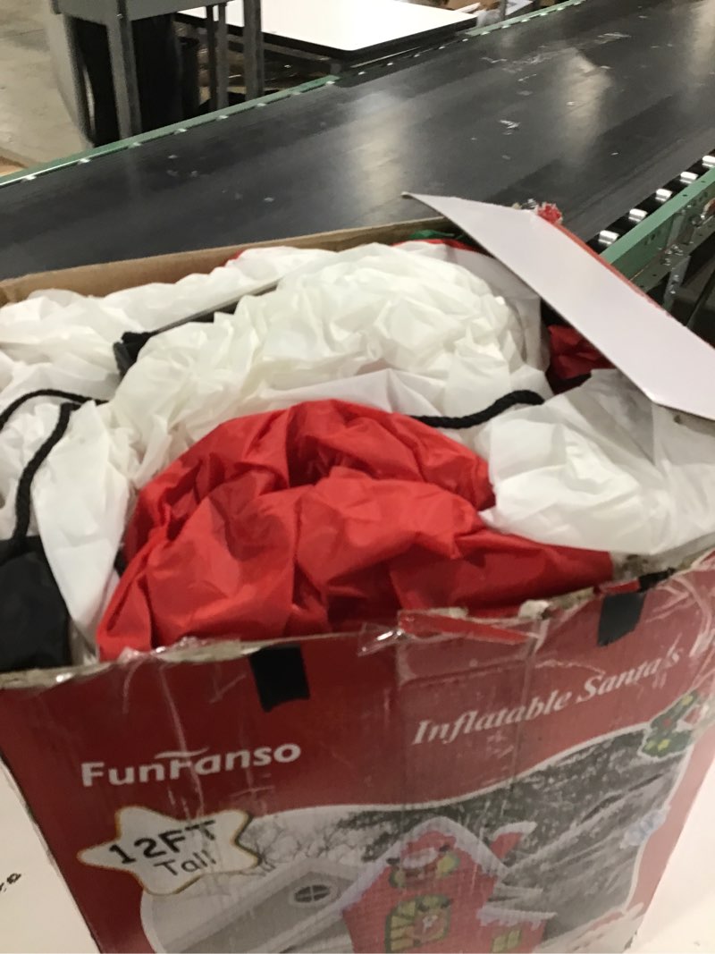 Condition photo showing Good Condition for 12FT Christmas Inflatable Outdoor Decoration, Huge Christmas Castle with Santa Snowman and Reindeer with Built-in LED Lights, Giant Blow Up House with Chimney for Xmas Decor Lawn, Yard, Party 12 FT House