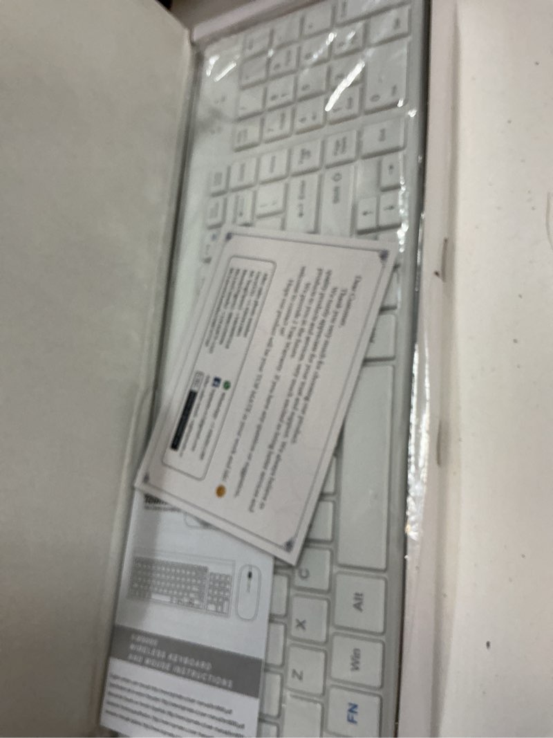 Condition photo showing New/Like New for wireless keyboard and mouse ultra slim combo, topmate 2.4g silent compact usb 2400dpi mouse and scissor switch keyboard set with cover, batteries included, for pc/laptop/windows/mac - white