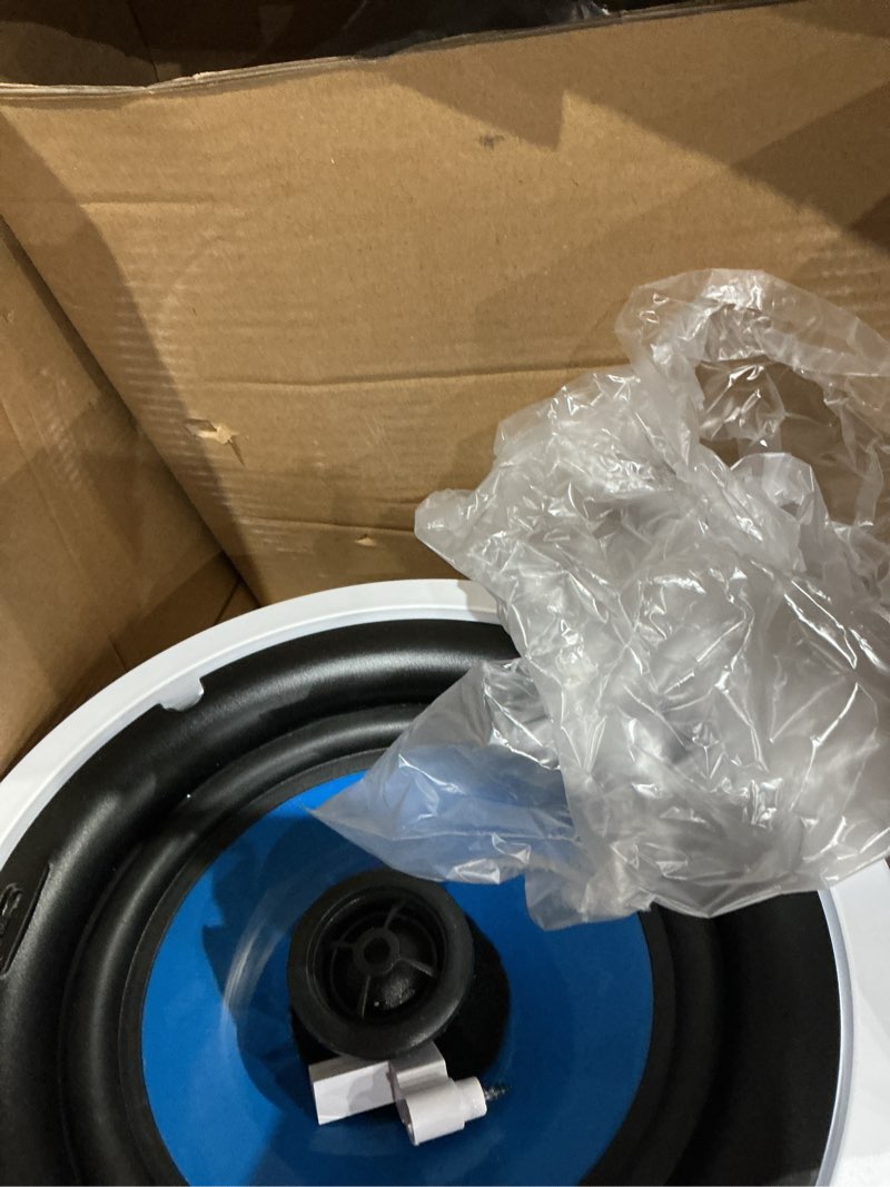 Condition photo showing As Is for pyle 8” in-wall / in-ceiling speakers, 250w peak, hi-fi stereo sound, pivoting adjustable coaxial silk dome tweeter, poly cone woofer, stain resistant grill, for home theater, custom installs- pair 8.0 in treble control speaker