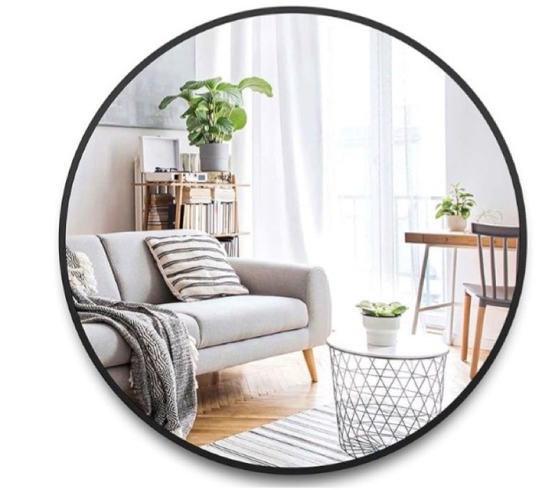  GARVEE 24 Inch Round Wall Mirror, Brushed Black Metal Framed Circle Bathroom Mirror, Silver-Backed HD Tempered Glass Vanity Mirror for Over Sink, Living Room, Entryway, Hallway