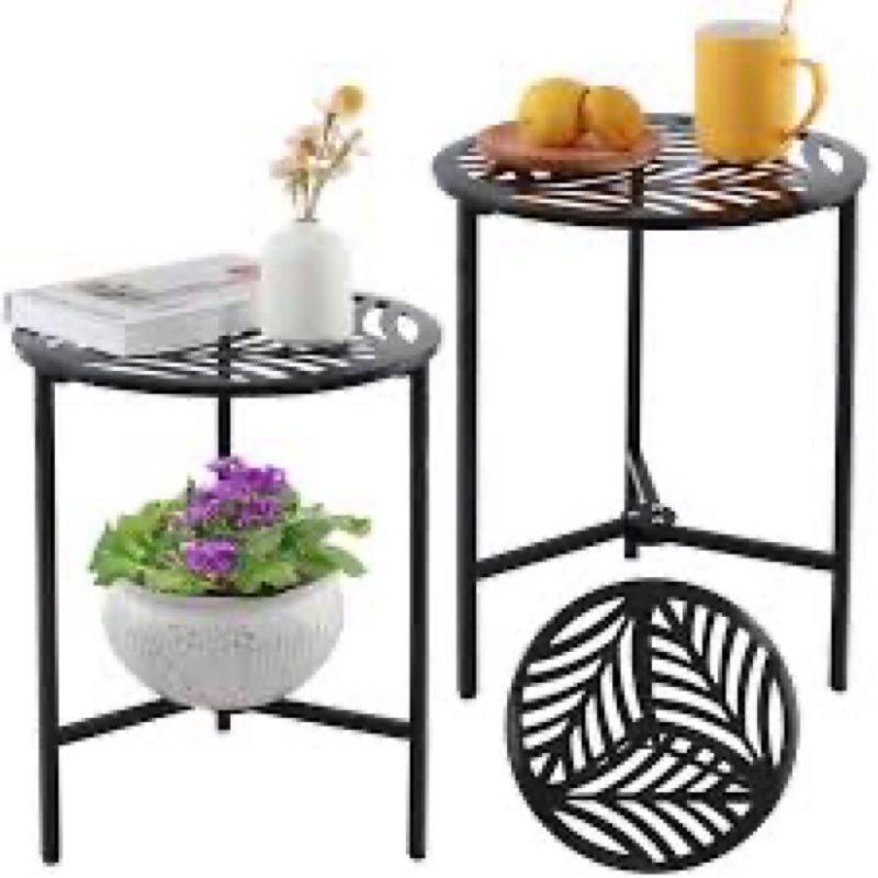 Party Zealot 1 Pack 13" Metal Outdoor Side Tables Small Black Outside End Table for Patio Round Acce
