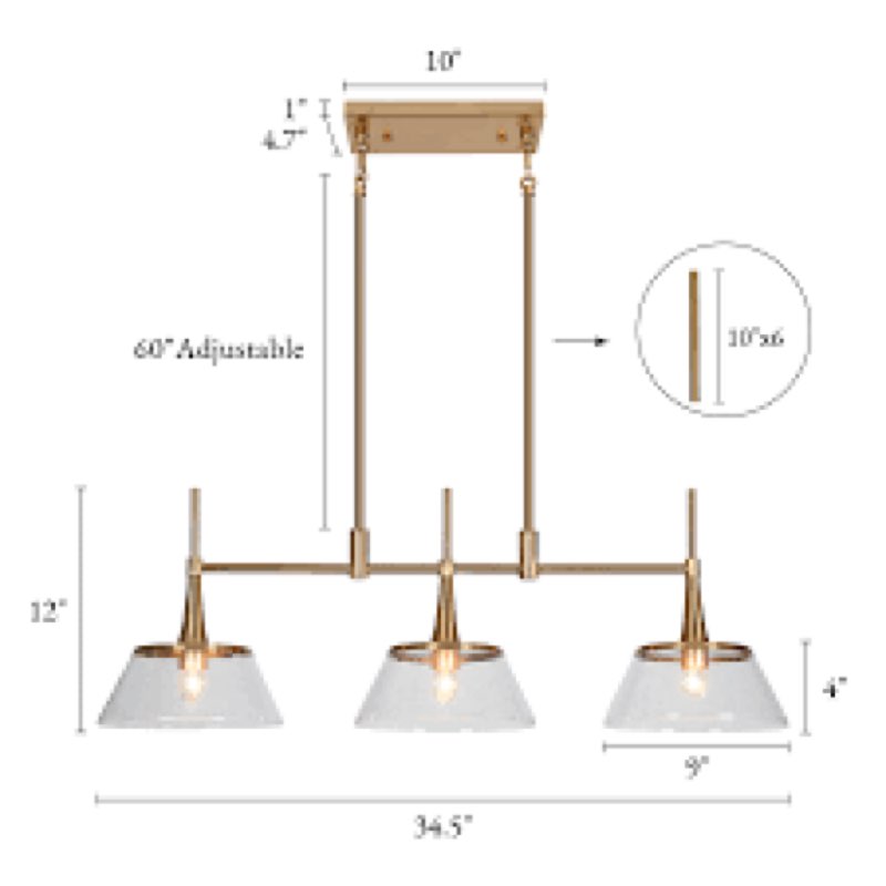 LNC Quoridan 3-Light 34.5-in Brass Modern Linear Kitchen Island Light–