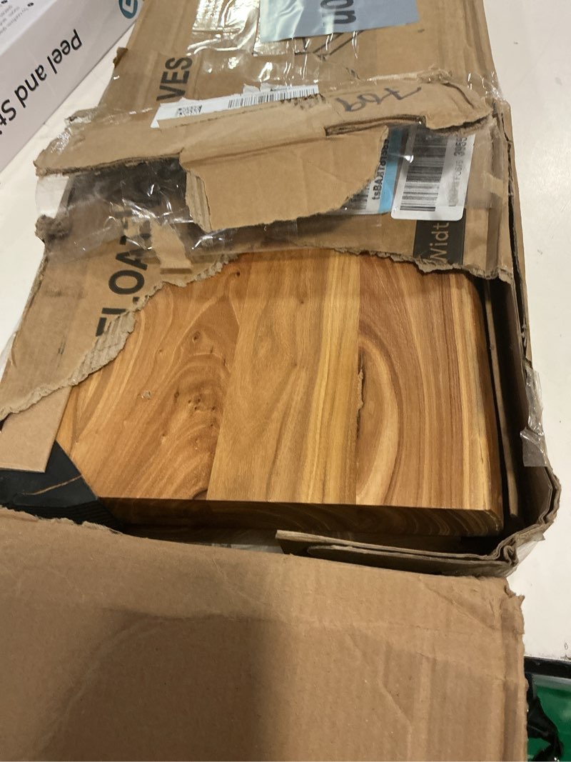 Condition photo showing Good Condition for Floating Shelves for Wall, 36"x9.3" Rustic Solid Live-Edge Elm Wood Wall Shelves, Heavy-Duty Floating Shelves with Invisible Brackets, Set of 2 for Living Room, Bedroom, and Kitchen, Natural Finish Natural Finish Live Edge, 36"W, 2Packs