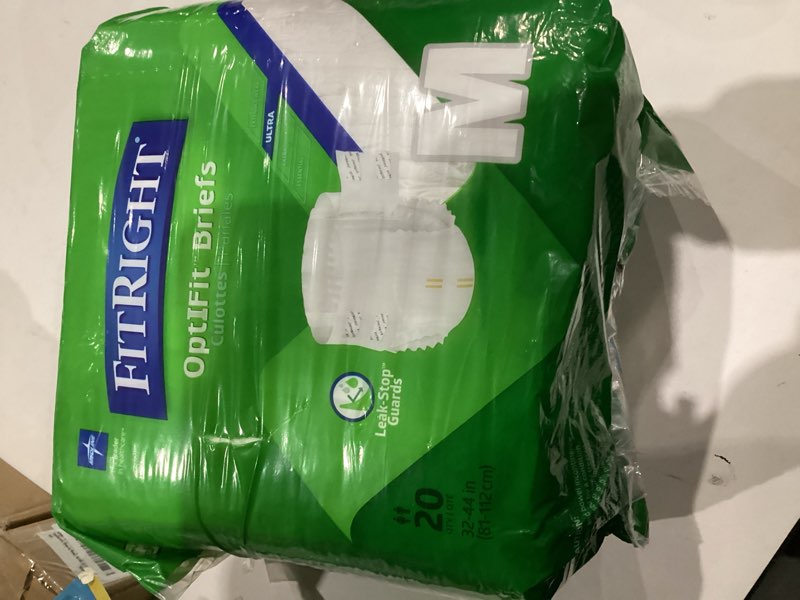 Condition photo showing New/Like New for FitRight Ultra Adult Diapers, Disposable Incontinence Briefs, Leak-Proof Diaper, Absorbent Briefs For Men and Women, Maximum Protection, Medium, 32 – 44 in, 20 briefs per bag Medium 20 count