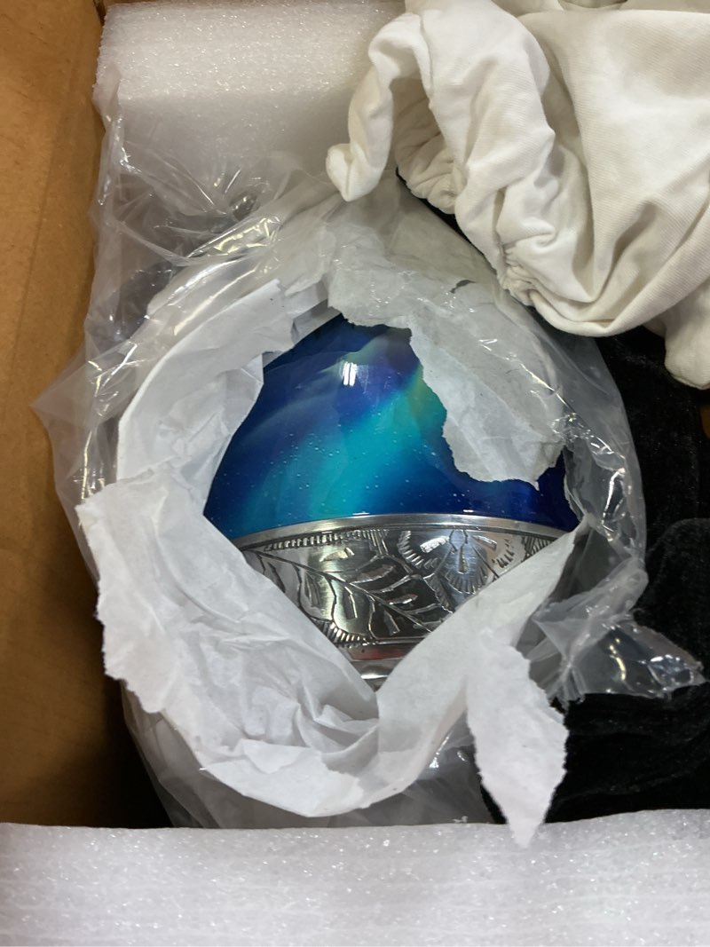 Condition photo showing New/Like New for m meilinxu large urn for ashes for women, cremation urns for human ashes adult man & female, funeral urn for adult male, decorative, burial, galaxy, turquoise urns, aurora borealis - full size aurora borealis cosmic galaxy large / adult