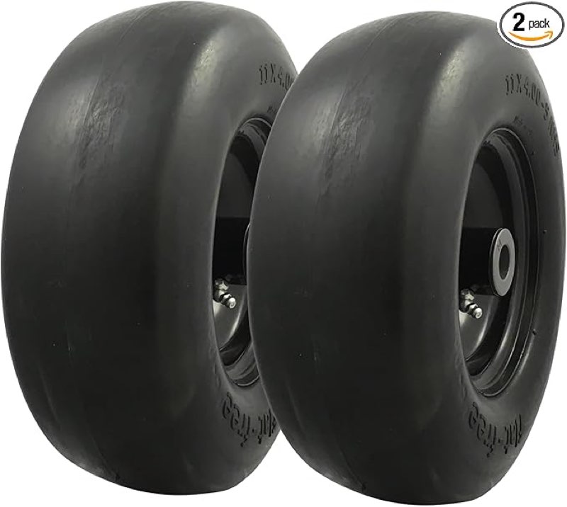marastar 00232-2pk universal fit flat-free 11x4.00-5 tire and wheel assembly, zero turn lawn mower r