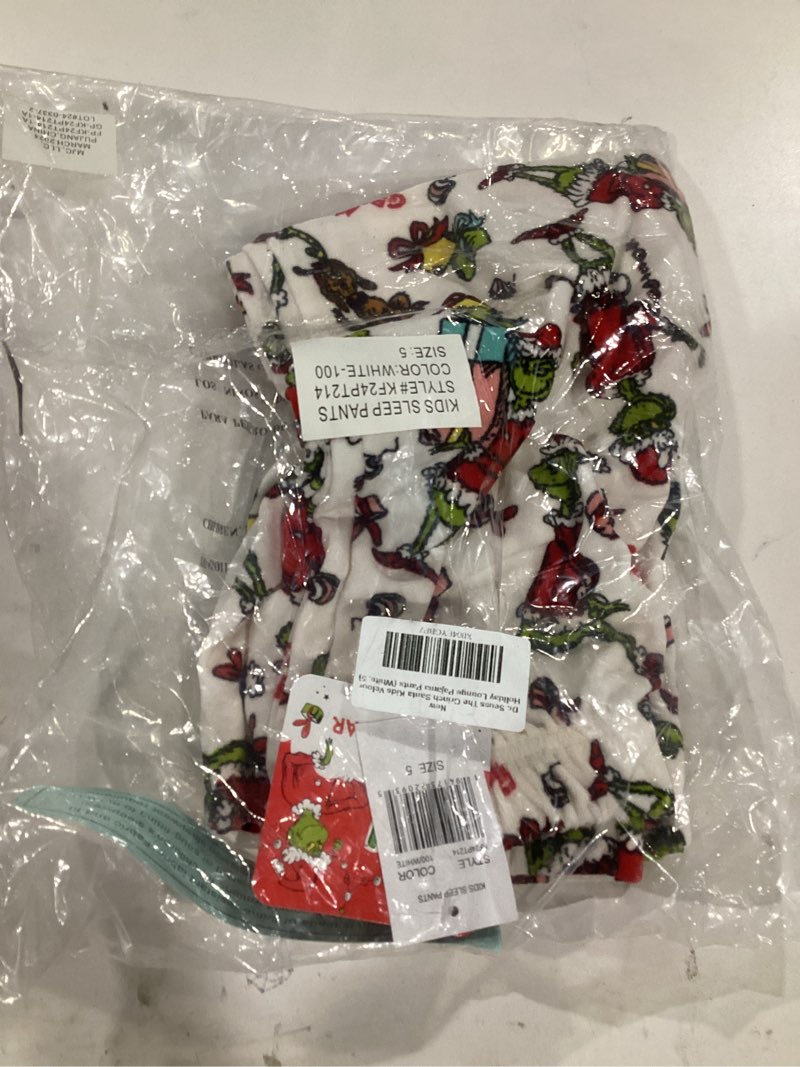 Dr. Seuss The Grinch Santa Kids Velour Holiday Lounge Pajama Pants (White, 5)