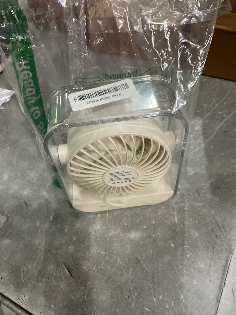Condition photo showing As Is for kimmoo rechargeable usb desk fan, quiet table fan with turbo airflow, 100 speeds, digital display, 90° rotating, small battery desktop fans for bedroom home office trave, beige