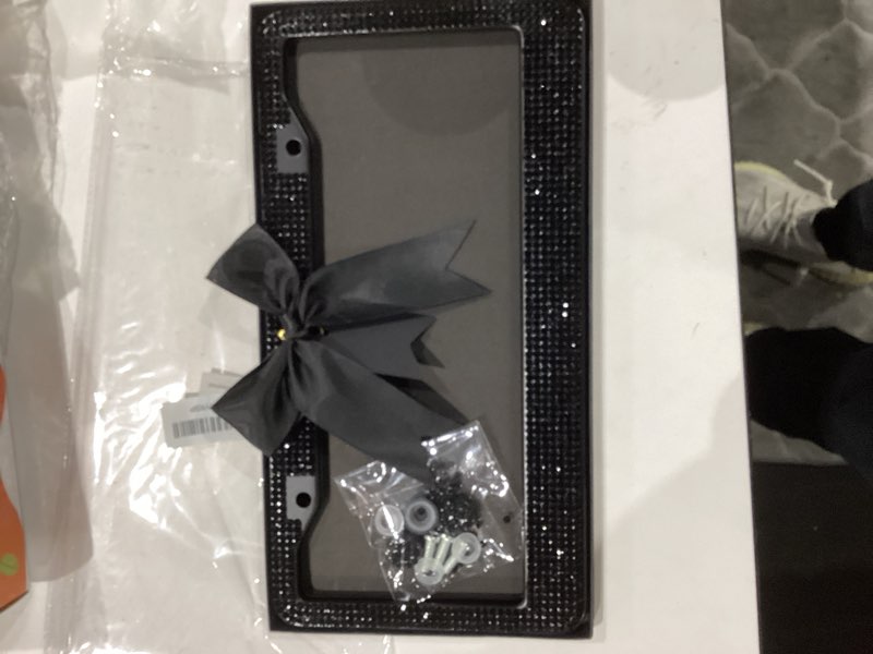 Condition photo showing Good Condition for shering bling 2 pack license plate frame with premium gift box 1200pcs rhinestones for women (black rhinestones)