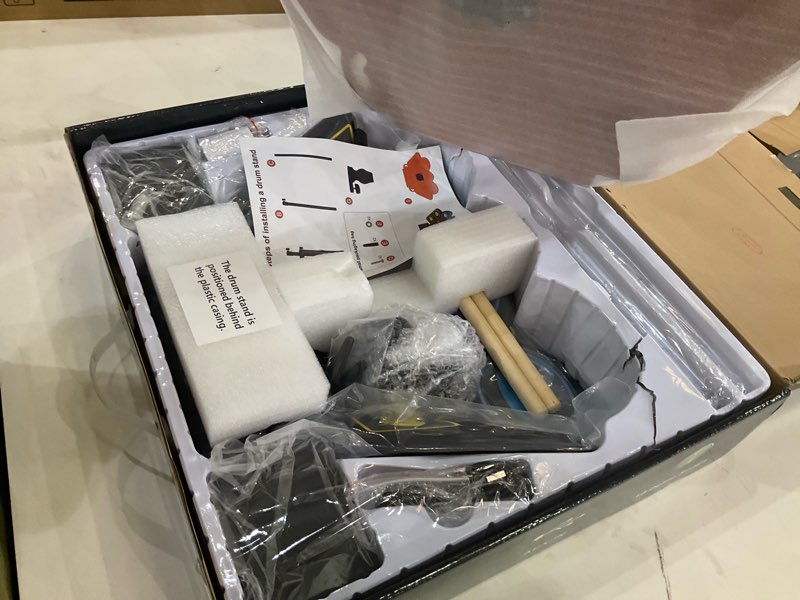 Condition photo showing As Is for Electric Drum Set for Kids, Electronic Drum Pad with Light Up Drumsticks and Drum Stand, Bulit-in Double Speakers and Rechargeable Battery, Kids Drum Set with LED Drumsticks, 9 Pads Digital Drum Kit Electronic Drum + Light Up Drumsticks + Drum Stand