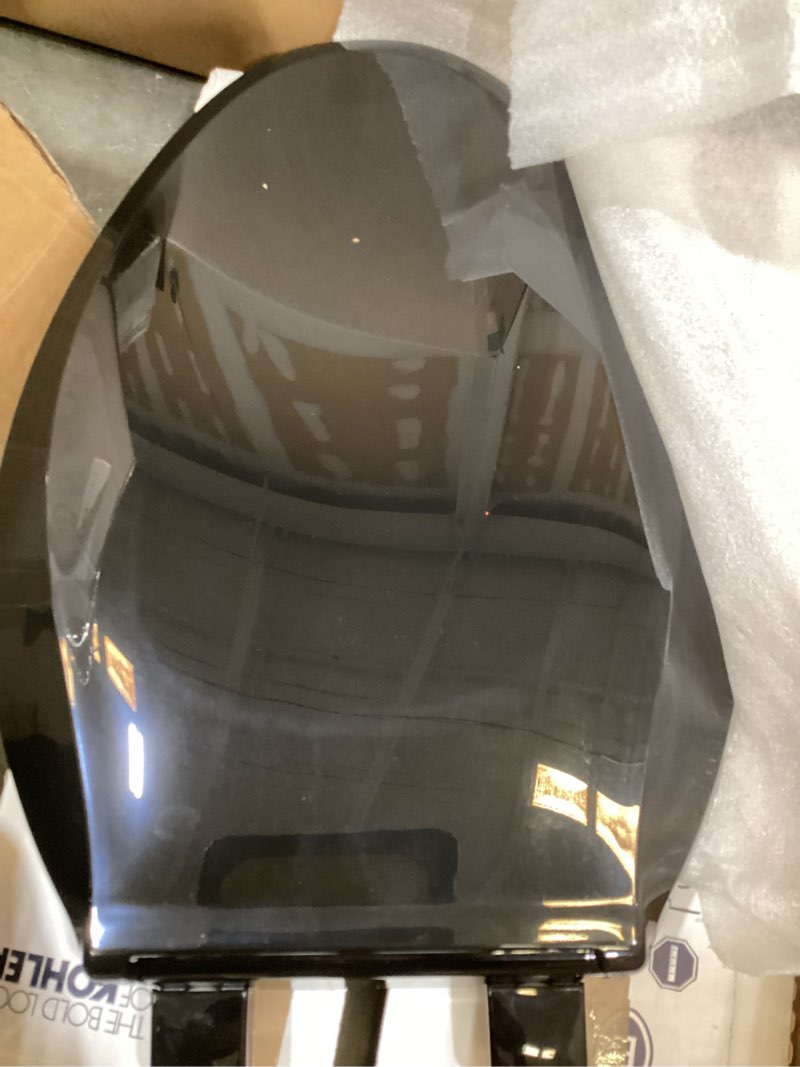 Condition photo showing New/Like New for kohler 4636-rl-7 cachet readylatch elongated toilet seat slow close, soft close toilet seat quiet lid, contoured grip-tight bumpers installation hardware, apartment essentials, black black elongated ready latch