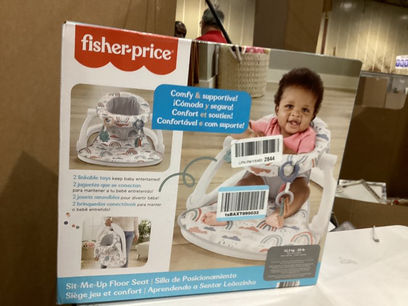 Condition photo showing New/Like New for Fisher-Price Portable Baby Chair Sit-Me-Up Floor Seat with Developmental Toys & Machine Washable Seat Pad, Rainbow Showers 1 Count Rainbow Showers