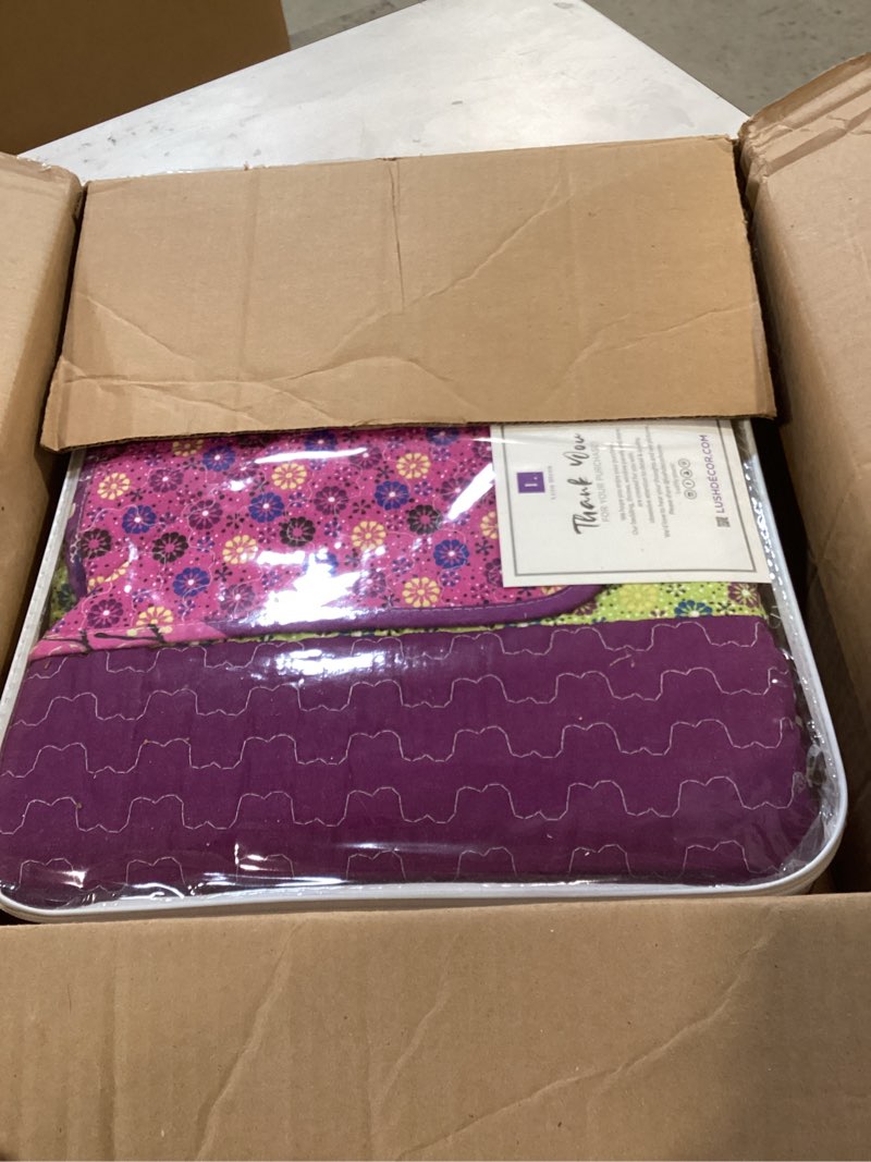 Condition photo showing Good Condition for lush decor royal empire reversible cotton quilt set, 3 piece set full/ queen, plum - striped bedding set - floral quilt queen size - purple bedding - boho decor plum full/queen quilt